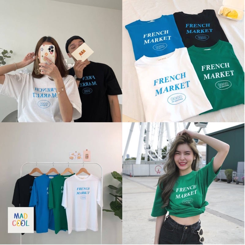 🦖💖  [พร้อมส่ง/ขายส่ง] MADCOOL.store | เสื้อยืด Oversize ลาย FRENCH MARKET