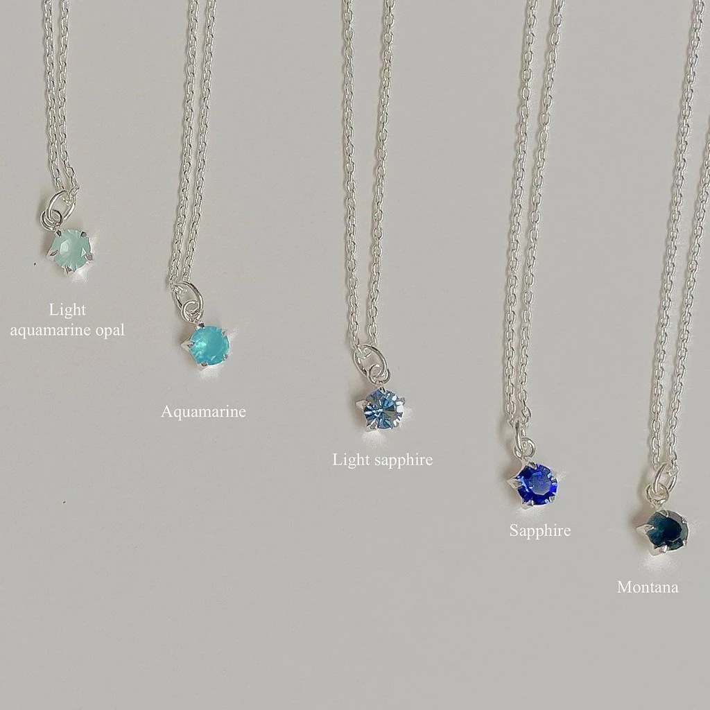 SissyJewelry // สร้อยคอเงินแท้ รุ่น single gem mini chain necklace (พลอยกลม4mm) 🎁Free gift box🎁