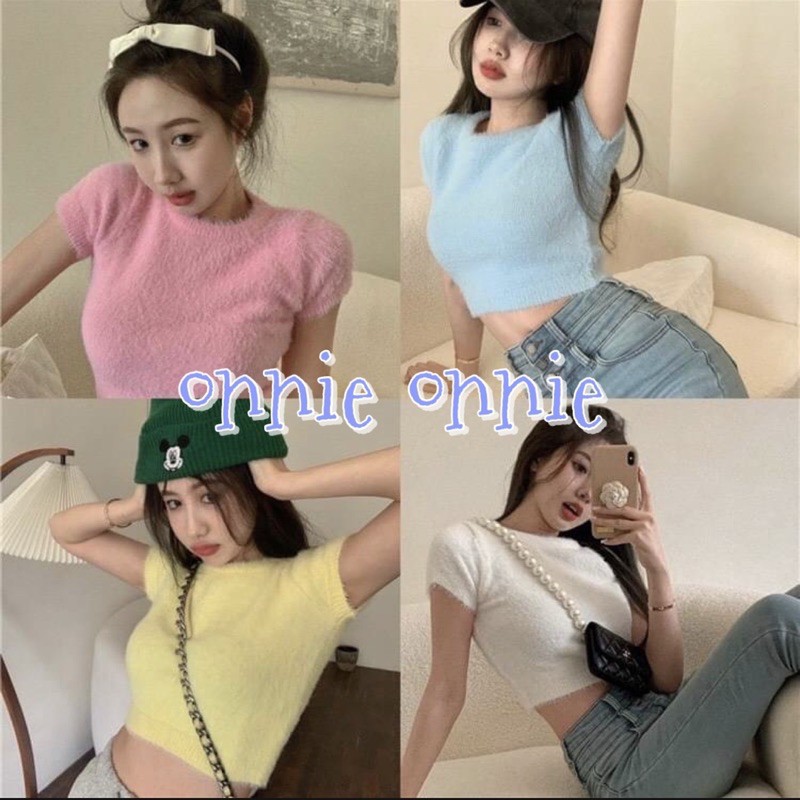 Onnie เสื้อครอปไหมพรมขนปุกปุยแสนน่ารัก