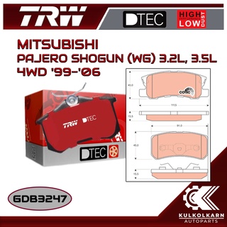 ผ้าเบรคหลัง TRW สำหรับ MITSUBISHI PAJERO SHOGUN (WG) 3.2L, 3.5L 4WD 99-06 (GDB3247)