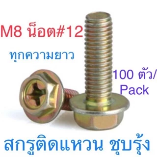 สกรูหัวหกเหลี่ยม ติดแหวนจาน ขนาด M8 ( น็อตเบอร์ 12 ) แพ็ก 100 ตัว