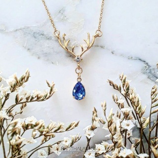 Elk Deer Gold Antler with Blue Diamond Necklace สร้อย คอ เขากวาง สีทอง ประดับ เพชร สีน้ำเงิน