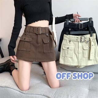 OFF SHOP พร้อมส่ง (OFF-1953) กระโปรงกางเกงยีส์ ดีเทลเข็มขัด2รูดน่ารักกำลังมาแรง Y2Kมาก-NZ