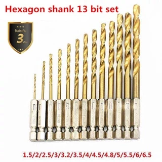 ดอกสว่าน ดอกเจาะ ชุดดอกสว่านสวมเร็วเคลือบไทเทเนียม 13 ชิ้น ขนาด 1.5-6.5mm เจาะไม้ พลาสติก อลูมิเนียม งานเหล็ก