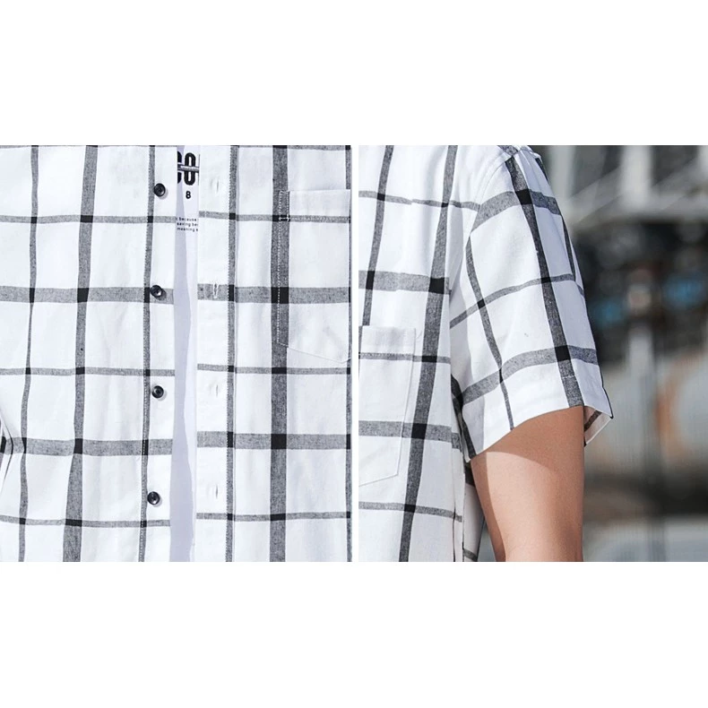 เสื้อเชิ้ตแขนสั้นผู้ชาย ผ้าฝ้ายลายสก๊อต สไตล์เกาหลี thumbnail 10
