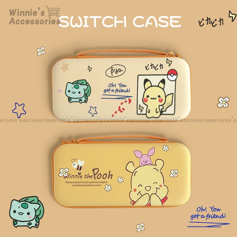 Pikachu Switch Bag สำหรับ Nintendo Switch NS Storage Bag Cartoon Pokemon Cute Winnie the Pooh Portable Bag Shock-Proof Elastic Band Switch Lite Case Cover