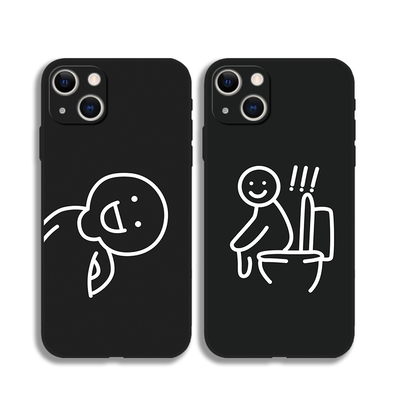 เคสโทรศัพท์มือถือแบบนิ่ม ลายเส้นตลก เรียบง่าย สีดํา สําหรับ iphone 13 14 15 Pro Max 12 mini 11 Pro XS Max SE3 6S 7 8 Plus XR X
