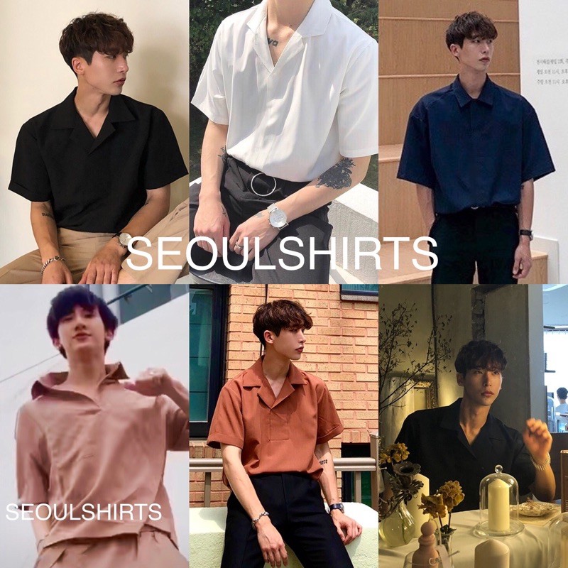 S4: ราคาส่ง มี 10 สี เสื้อเชิ้ตแขนสั้นสีพื้น ไม่มีกระดุม สไตล์เกาหลี มีไซส์ M L XL คุณภาพดี