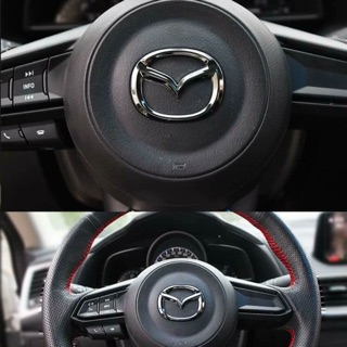 ครอบโลโก้พวงมาลัยสีดำเงา แดง เคฟล่า ฟ้าสีโครเมียม Mazda2,3 CX3 ,CX5  Skyactivทุกรุ่น