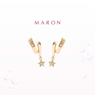 MARON - Feo Stars Dangle Earring ชุบสี Beige Gold ต่างหูห้อย พลอยเพทายสีขาว เงินแท้925