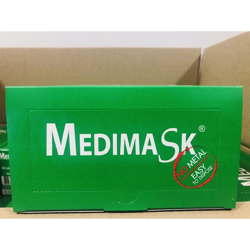 Medimask ผ้าปิดจมูกสีเขียว หน้ากากอนามัยสีเขียว 3ชั้น 1 กล่อง มี 50ชิ้น  ของแท้ พร้อมส่ง