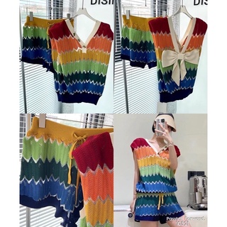 🇰🇷New🇰🇷  Korea rainbow knitted set Set2ชิ้นผ้านิตเนื้อดีมาก