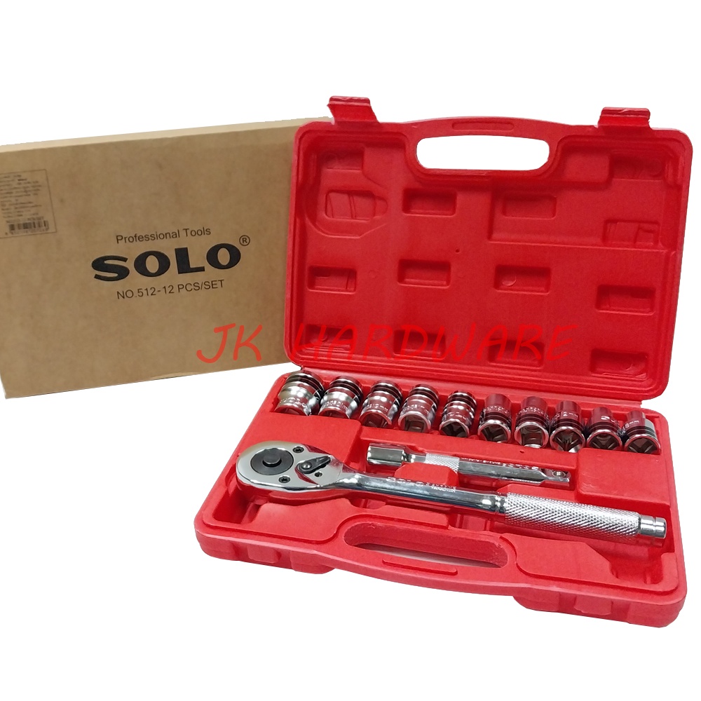 SOLO No.512-12 ชุดบล็อก บล็อค 4 หุน 12 ชิ้น ลูกบล็อค ด้ามฟรี ด้ามบล็อกโซโล