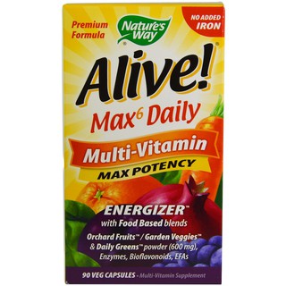 Natures Way, Alive! Max6 Daily, Multi-Vitamin, Max Potency, 90 Veggie Caps