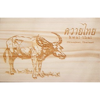 แผ่นโปสการ์ดไม้สน พร้อมแกะสลักลาย Postcard ควายไทย