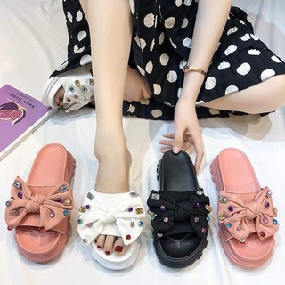 พร้อมส่ง!!36-41 รองเท้าเสริมส้นประดับพลอยCK