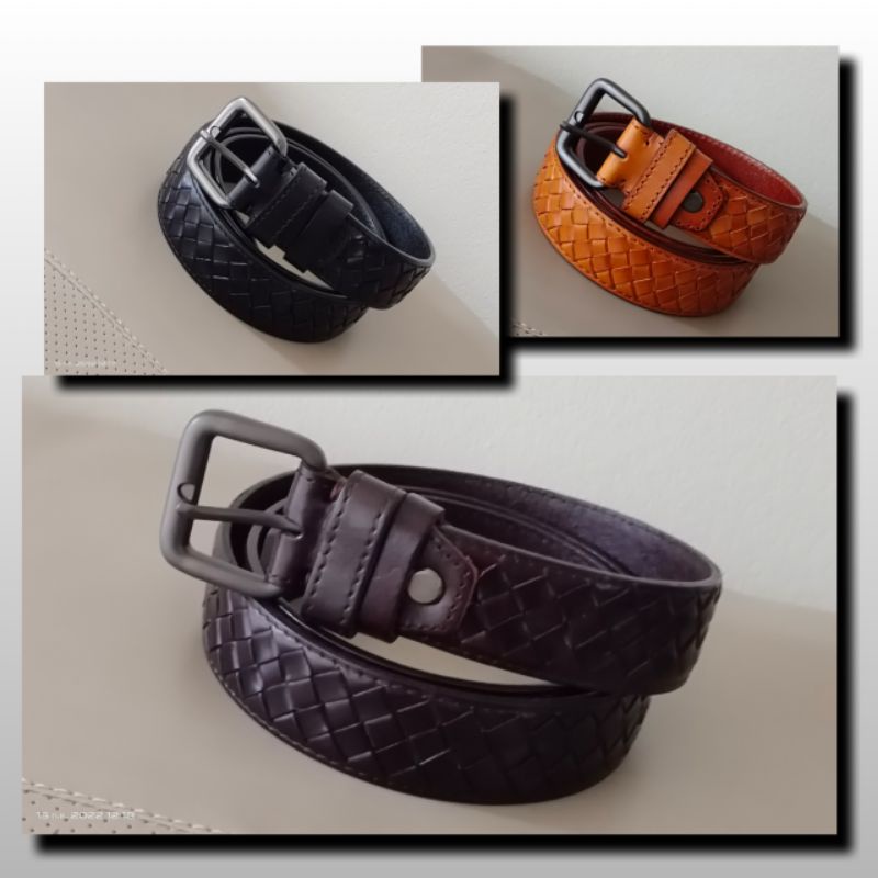 เข็มขัด แบบหนังถักด้านบน ขนาดกว้าง3.4cm.