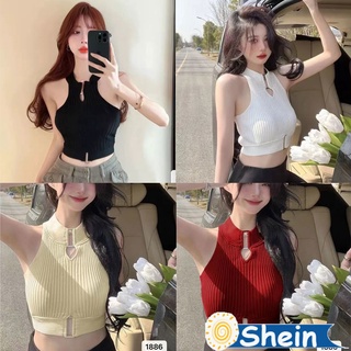 Shein🔥ใหม่ เสื้อครอป เสื้อกล้าม เสื้อครอปไหมพรมแขนสั้น ผอมเพรียว แฟชั่น อ่อนเยาว์ 1886