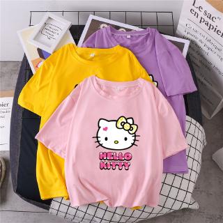 💥LACESHOW💥จัดส่งฟรี💥11.11💕  HELLO KITTY Oversize เสื้อสีพื้น - เสื้อยืดแฟชั่นผู้ชาย - เสื้อสีพื้นคอกลมแขนสั้น สไตล์เกาหลี มีเก็บเงินปลายทาง