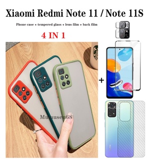 (4 In 1) Xiaomi Redmi Note 11/11s/11 pro เคสโทรศัพท์ ป้องกันเลนส์ ความรู้สึกผิว + กระจกนิรภัยหน้าจอ + ฟิล์มเลนส์ + ฟิล์มด้านหลัง