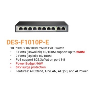 Hub POE D-LINK DES-F1010P-E (8+2)