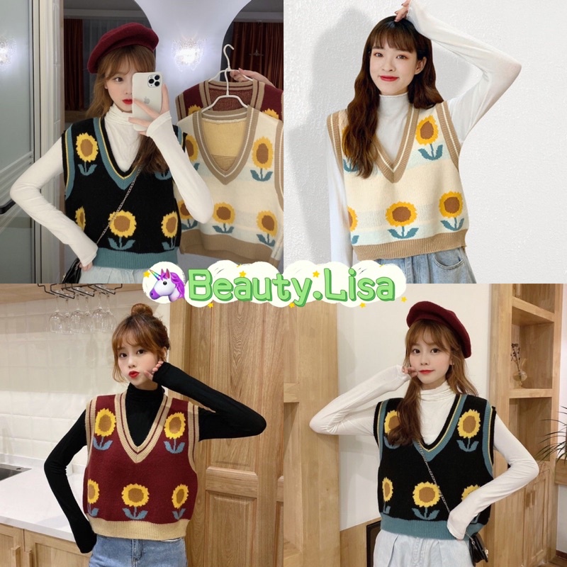 พร้อมส่ง เสื้อกั๊ก ดอกทันตะวัน น่ารักใส่สวยมาก เสื้อกั๊ก ไม่รัดรูป ลายดอกทานตะวัน ใครใส่ก็สวย