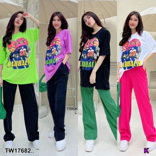 Set 2 ชิ้น เสื้อแขนสั้น ยาวคลุมสะโพก ใส่ตัวเดียวก็สวย กางเกงเอวยางยืดขายาว