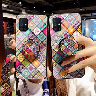 เคสโทรศัพท์มือถือ กันกระแทก พร้อมสายคล้อง หลากสี หรูหรา สําหรับ Casing Luxury Samsung M52 M51 M31S M10 M20 Shockproof Bumper Stand Holder Colourful Pattern Phone Case With Gift Lanyard