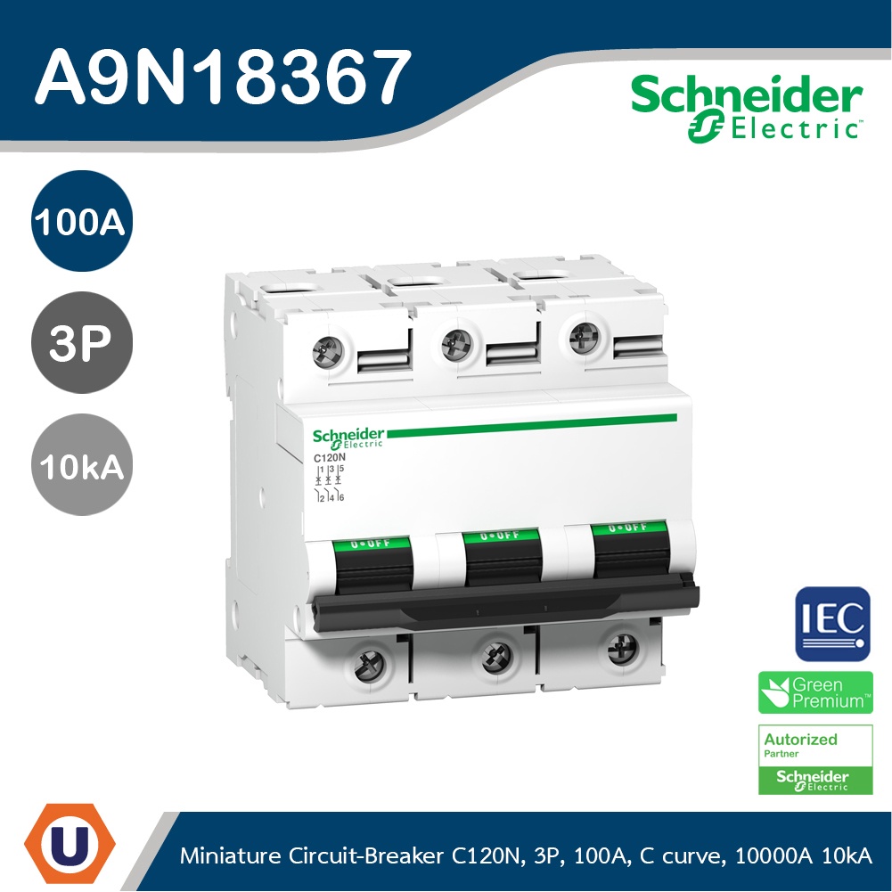 Schneider - A9N18367 - Acti9 - Miniature circuit-breaker, Acti9 C120N, 3P, 100 A, C curve, 10000 A (