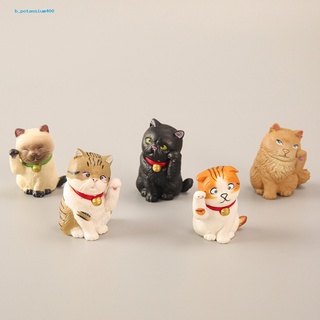 Pota 5Pcs Fengshui Cat Figurine Mini Cat Figure Toy Simulation