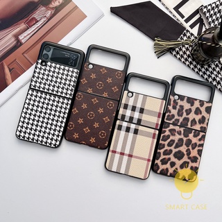 Leather Texture Phone Case Compatible with SAMSUNG Galaxy Z Flip 3 Aesthetic Ins Newest Fashion Korean Style Retro Classic Cute Cartoon Couple Shockproof Protective TPU Cover Shell