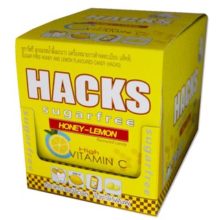 Hacks Sugar free รส Honey Lemon มี วิตามิน C ( Vitamin C ) แบบแพ็ค 12กล่อง (20.5กรัม/กล่อง)