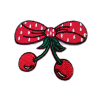 [ตัวรีด เย็บได้] CHERRY BOW ป้ายติดเสื้อ logo Embroidered Sew Iron On Patches Badge