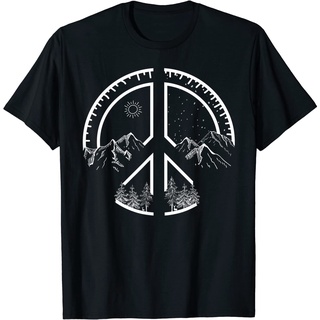 เสื้อยืดผ้าฝ้ายแท้ แขนสั้น คอกลม พิมพ์ลาย Four Seasons Peace Sign Outdoor Adventure Hippie 60s สไตล์เรโทร คุณภาพสูงS-5XL