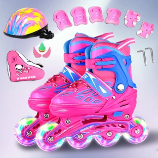 รองเท้าอินไลน์สเก็ต ของเด็กหญิงและชาย Roller skates ออกแบบdoubleล็อก ปลอดภัย ล้อมีไฟ (s31-34) (m 35-38) (L 39-42)