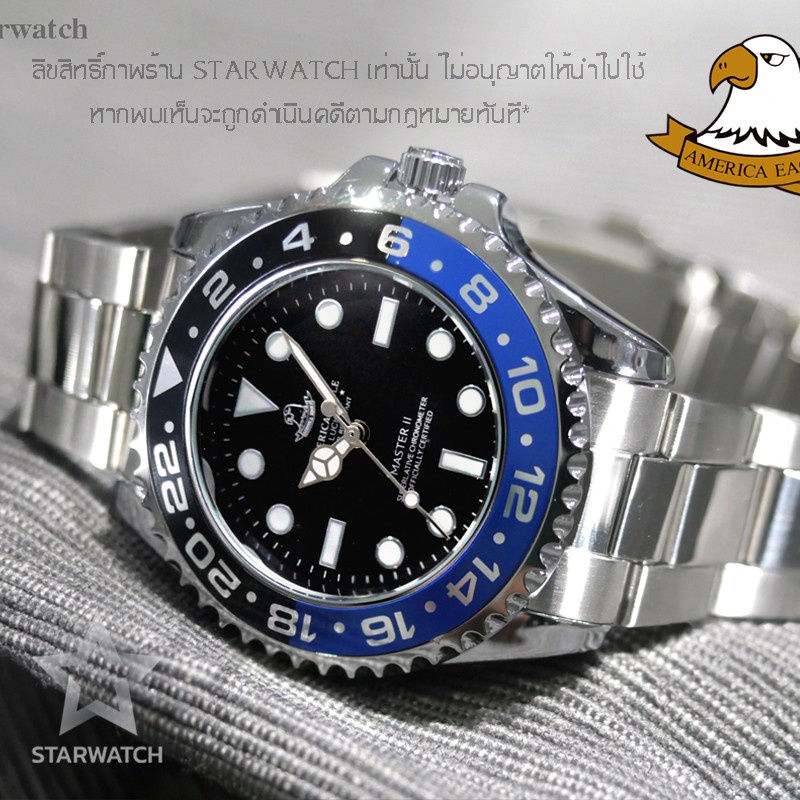 ❈AMERICA EAGLE Watch นาฬิกาข้อมือสุภาพบุรุษ สายสแตนเลส รุ่น AE8007G - Silver/Black/BlueBlack