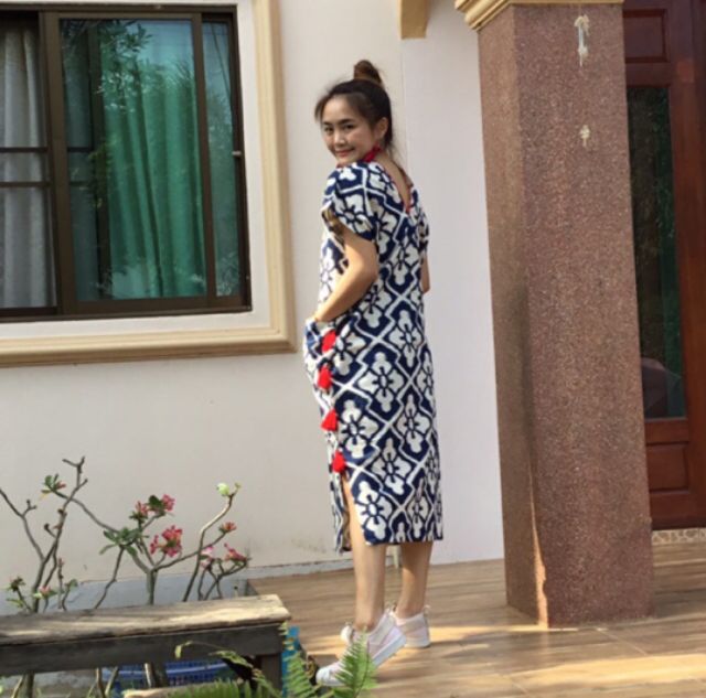 ชุดเดรสพื้นเมืองแต่งพู่แดงNKT9️⃣0️⃣🅰️