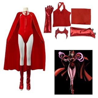 Wanda Vision Scarlet Witch Cosplay Costume Cloak Jumpsuit Cape Halloween Suit