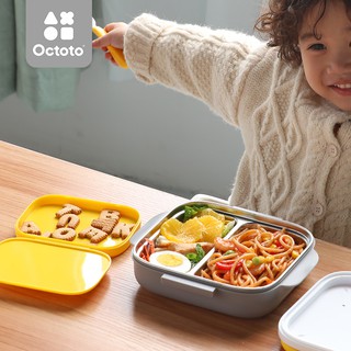 Octoto Bento Box PLUS กล่องเก็บอาหารสเตนเลส มาพร้อมกล่องเล็กด้านใน กันหกใส่ซุปได้ สำหรับเด็ก3-7 ปี พร้อมส่ง 3 สี