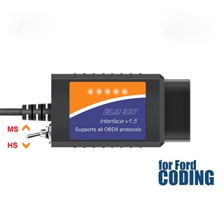 อะแดปเตอร์อ่านโค้ด ELM327 V1.5 พร้อมสวิตช์ HS MS FORSCAN Ford ELM327 OBD2 USB สําหรับ Ford Coding ELMconfig FoCCCus