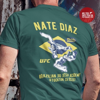 คอลูกเรือเสื้อยืดคอกลมเสื้อยืด ลาย Nate Diaz Jiu Jitsu MMA Fighter Academy UFC Calif สีเขียว สีเขียวผ้าฝ้ายแท้