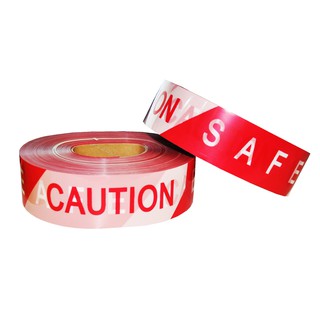 เทปยูโร กั้นเขต แบบข้อความ CAUTION/SAFETY ขาว-แดง