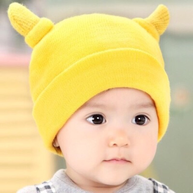 หมวกไหมพรม แต่งเขาน่ารัก ผ้านุ่ม สีพื้น