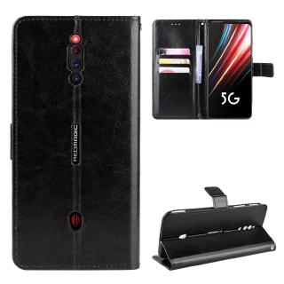 Luxury Crazy Horse PU Leather Casing ZTE nubia Red Magic 5G Flip Cover Lanyard Card Holder Wallet Case