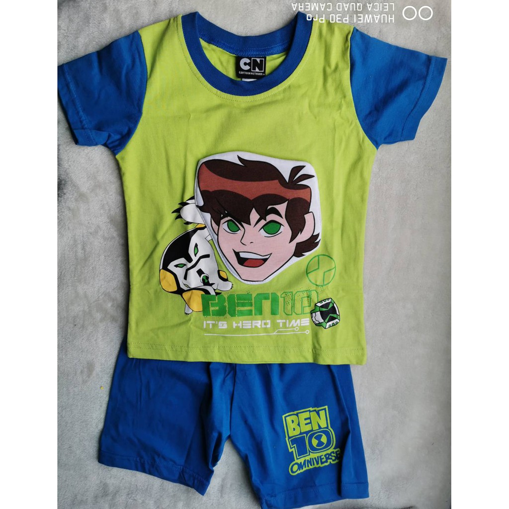 Set เสื้อ+กางเกงขาสั้น Ben10 สีเขียว size : 2 ( 2-3y)