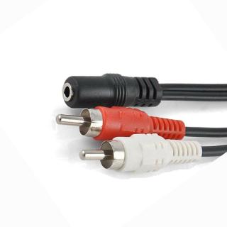 Av สายเคเบิลเสียงสเตอริโอ ตัวเมีย 3.5 มม. เป็นตัวผู้ 2 RCA ปลั๊ก F/M สําหรับเครื่องเล่น MP3 DVD VCD