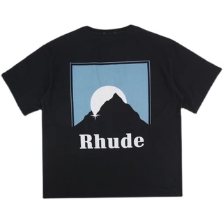 Rhude เสื้อยืดแขนสั้น ผ้าฝ้าย พิมพ์ลายธีมพระอาทิตย์ตก ตลก คลาสสิก สําหรับผู้ชาย และผู้หญิง