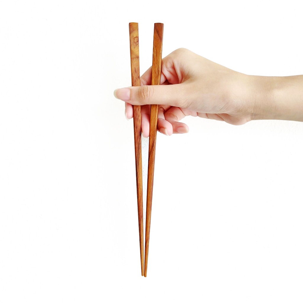 ตะเกียบไม้สัก 4 เหลี่ยม ญี่ปุ่น เกาหลี จีน Vintage Natural Brown Teak Wood Square Chopsticks Japanese Korean Chinese