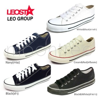 🔥LEO 955 รองเท้าหุ้มส้นผู้หญิง ผู้ชายแบบผูกเชือก รองเท้าผ้าใบ Convers style ไซร์ 37-45 สี ดำ กรม ขาว ครีม moontree