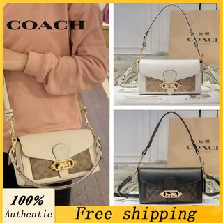 ของแท้ 💯%COACH กระเป๋าสะพายไหล่ลำลองผู้หญิงบรรยากาศเรียบง่ายกระเป๋าถือ F90782